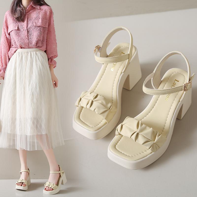 Fashion Fashion Womens Shoes 2024 Female Sandal Large Size Square Toe Block Heels Buckle Luxury Girls Big Chunky High Clogs Summer Clear