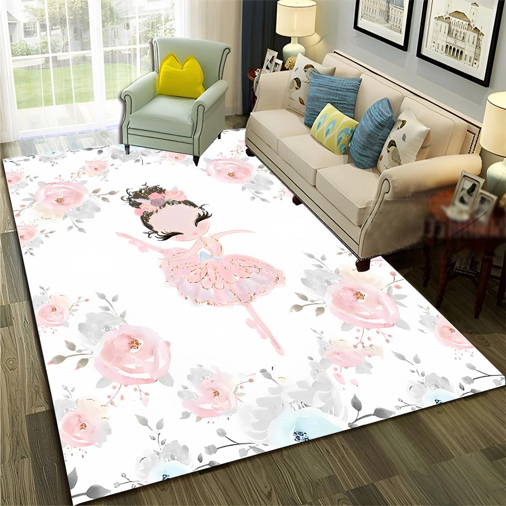 Ballet Girl Ballerina Swan Cartoon Carpet Rug for Home Living Room Bedroom Sofa Doormat Decor,kids Area Rug Non-slip Floor Mat