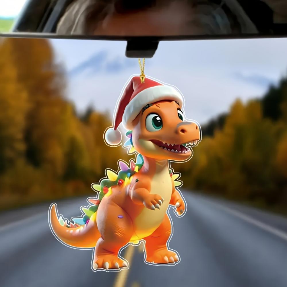 2-teilige Fantasy Dinosaurier Acryl Weihnachtsbaumschmuck Weihnachtsmütze - Feiertags-Feiertagsanhänger für Weihnachten und alle Anlässe
