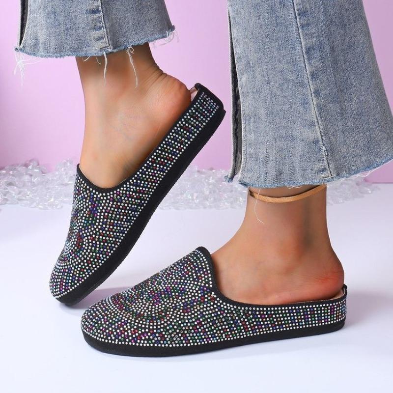 Colorful Full Diamond Baotou Slippers Summer New Round Toe Deep Mouth Soft Sole Non-slip Wear-resistant Flat Shoes