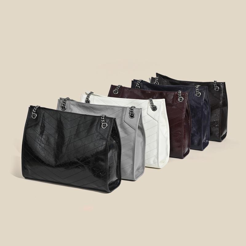 Damen 2025 Rindsleder Diamantkette Schulter Messenger Tote – Pendeltasche mit großem Fassungsvermögen