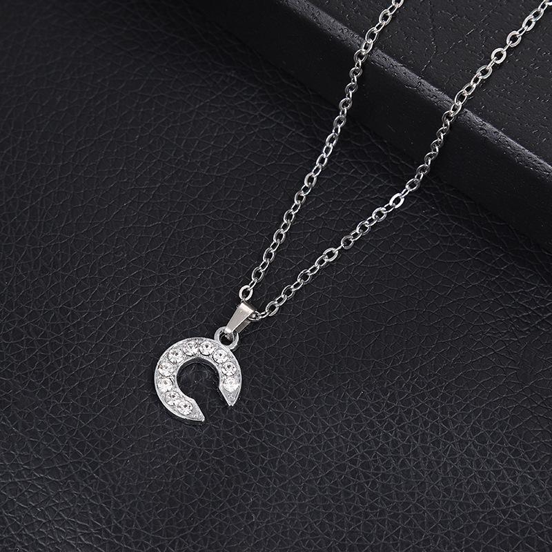 European & American Inlaid Rhinestone English Letter Choker Necklace for Women - Stainless Steel Pendant Jewelry Accessory