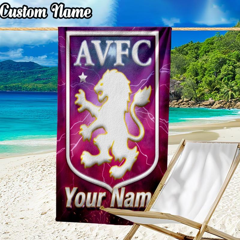 Custom Name AVFC Football Beach Towel - Soft, Ultra-Absorbent Microfiber, Lightweight, Perfect for Beach, Parties, Travel, Camping