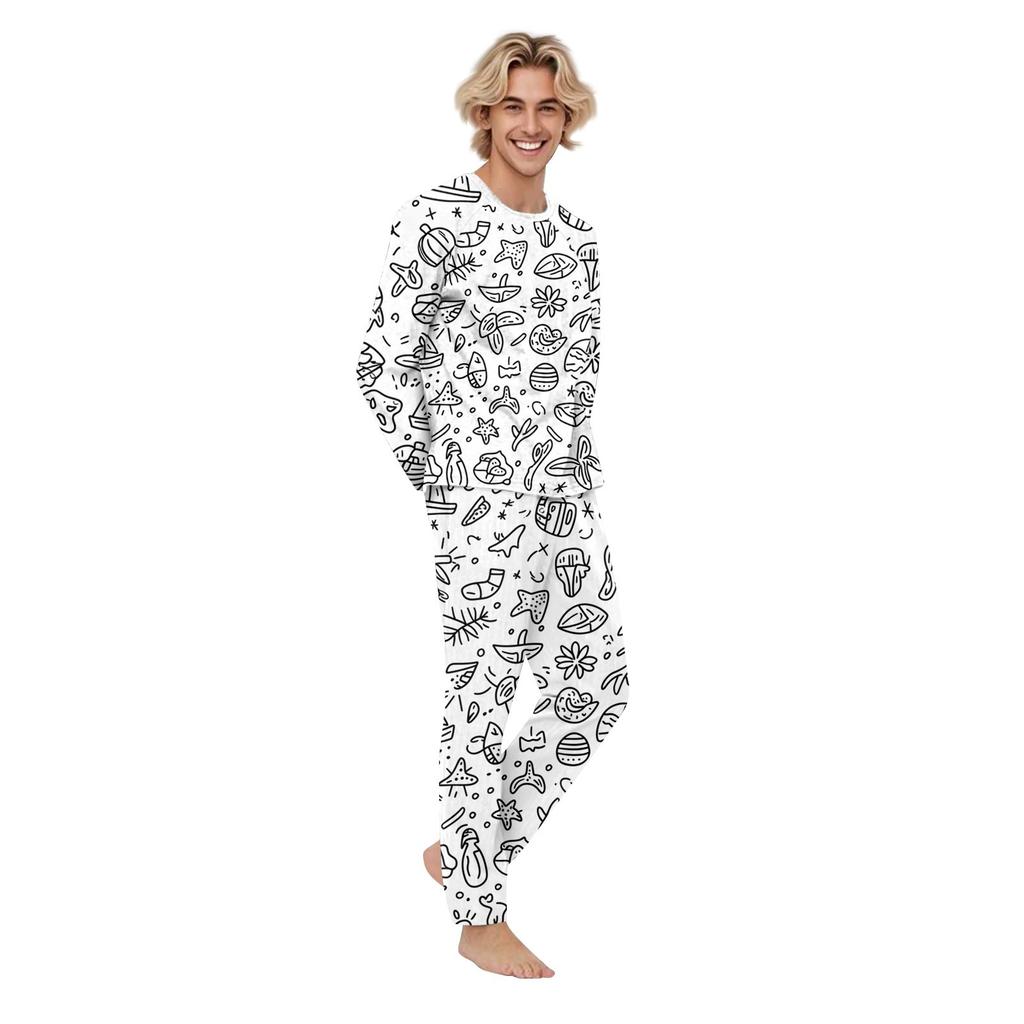 DIY Hand Painted Colorable-Parent-child Outfit - Print Round Neck Parent-child Long Sleeve Long Pants Home Clothes Suit Spring