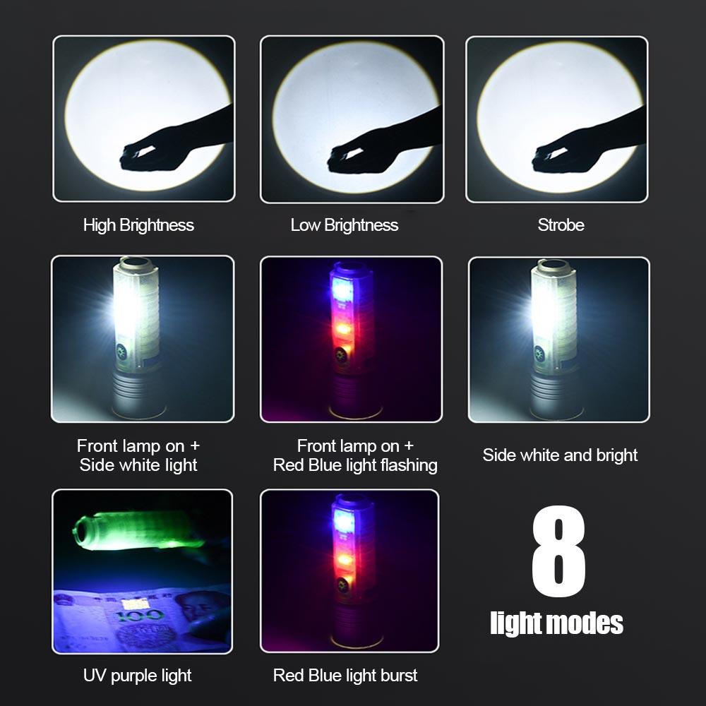 20W White LEP Flashlight,Red Blue Waring Light,UV Ultra Violet Torch,Zoomable,Fluorescent,Magnet Tail, Pen clip,Type-C Charge