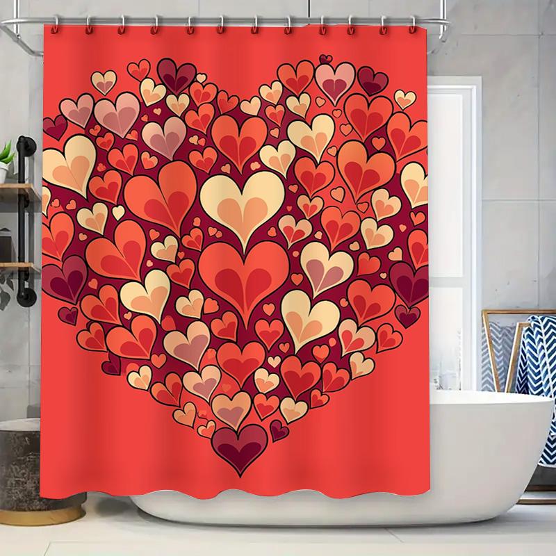 Romantic Multi-Heart Shower Curtain - Waterproof, Mildew-Resistant, Machine Washable For Valentine'S Day Bathroom Decor