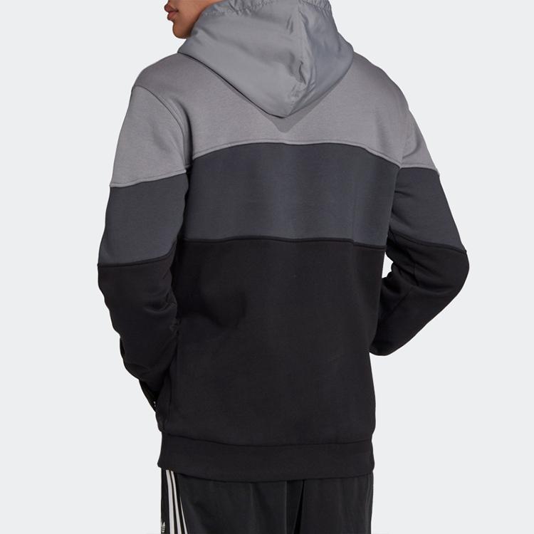 Adidas Originals Trefoil Colorblock Fleece Hoodie Men Hoodie Grey Black GD5796
