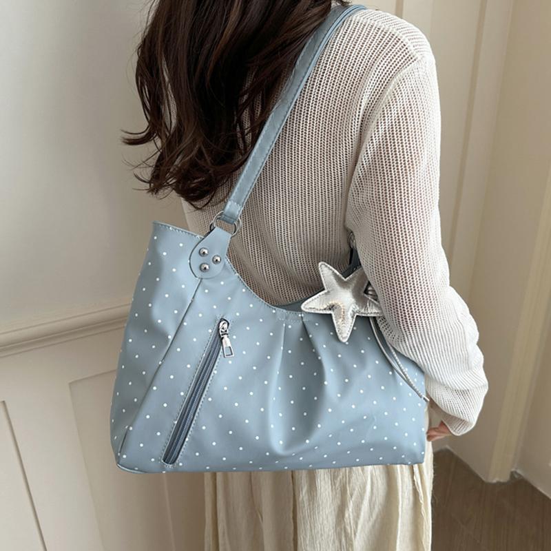 Vintage Pu Tote Bag Casual Students Purse 2026 New Large Capacity Shoulder Bag Polka Dot Zipper Commuting Handbag For Women