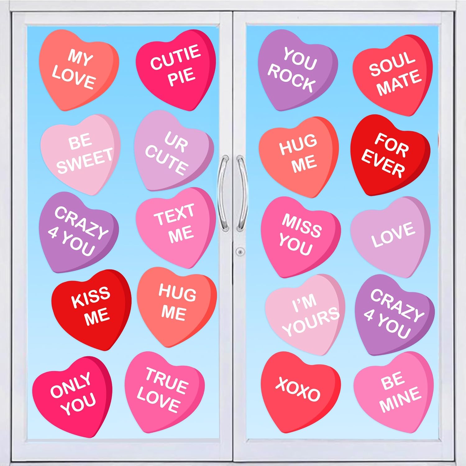12 Sheets Valentine s Day Window Clings Conversation Heart Double-Sided Window Stickers Decals Candy Heart Window Decorations for Valentine s Day Candy Heart