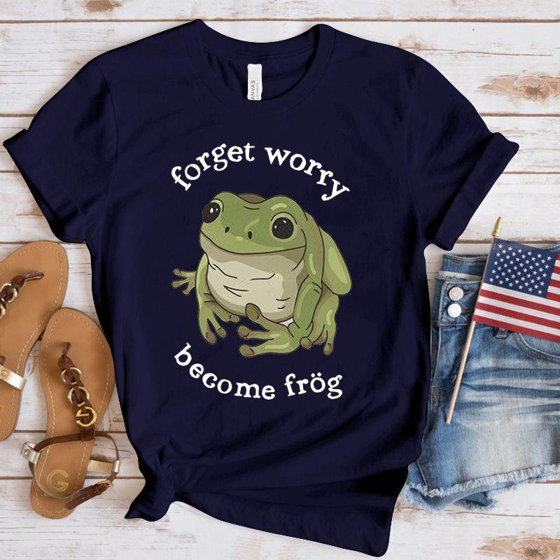 Forget Worry Become Frog T Shirt Tops Summer Casual Women T-shirts Ulzzang Tops Hip Hop Streetwear Harajuku Short Sleeve Tshirt