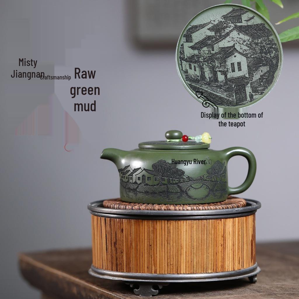 Yixing Zisha Handmade Green Clay Teapot Gift Set - Misty Rain Jiangnan 280cc
