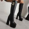 Black Knee High Boots For Women Platform Winter Shoes Green Heels Sexy Long Shoes Zipper Party Boots Lady Large Size