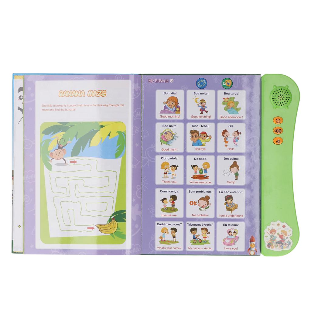 Portuguese English Sound Book for Bilingual Children Alphabet Numbers Animals Fruits Vegetables Educational Sound Reading Book