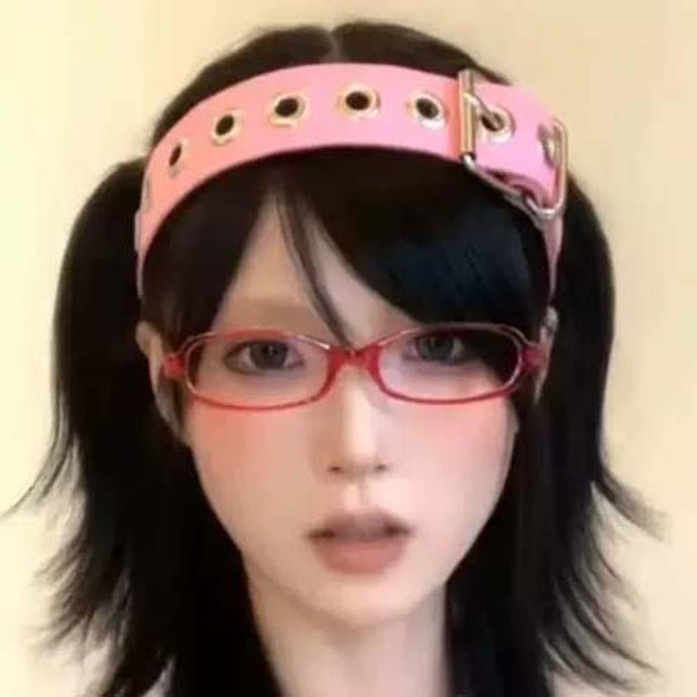 Y2K Punk Rivet Headband Hollow Out Leather Buckle Hairband Subculture Steampunk Hair Hoop  Women