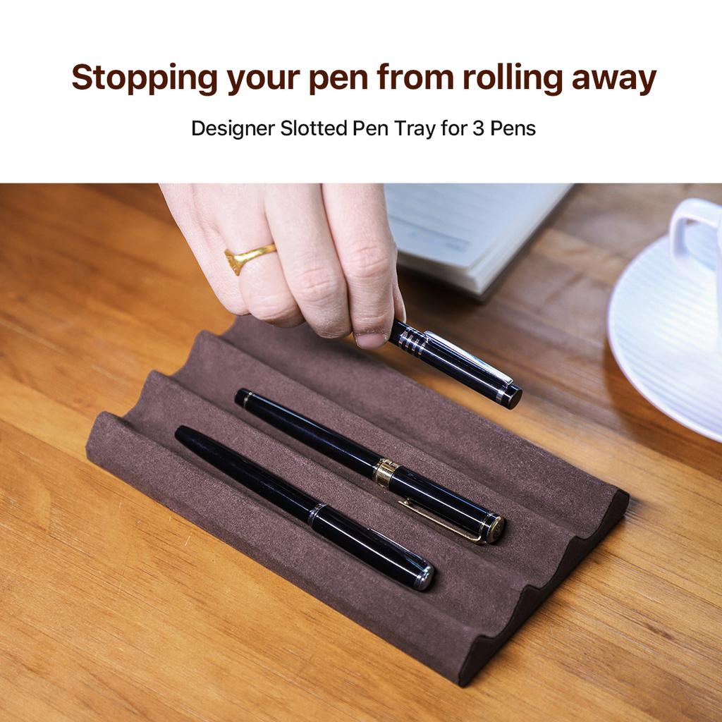 Contact's Family Luxury Leather Pen Tray 1/2/3 Slots Pens Holder Display Pen Stand Microfiber Desktop Organizer Home Office Use
