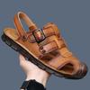 Mens Genuine Leather Open-Toe Sandals With Rubber Sole Casual Footwear Beach Outdoor Walking