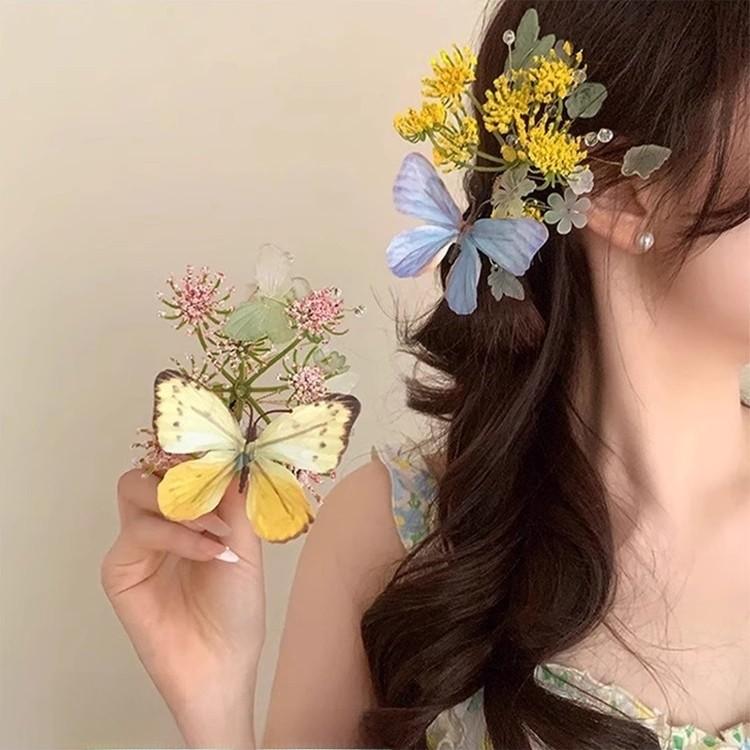 Spring Butterfly Hair Clip With Handcrafted Floral Design For Women