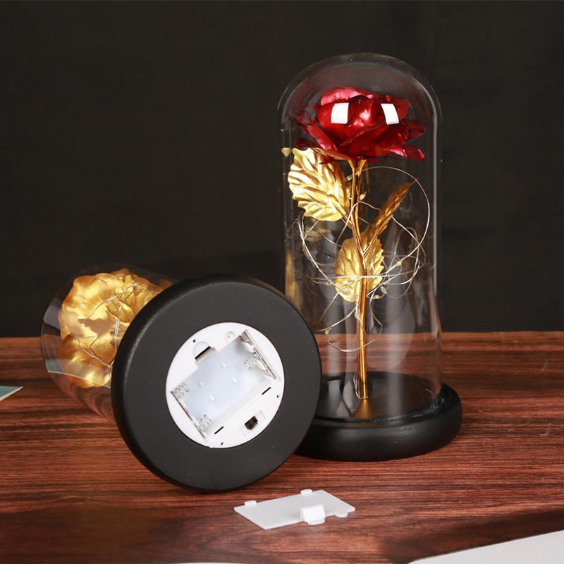 Glass cover gold foil roses, creative Valentine's Day gifts, luminous simulation eternal flower small gifts