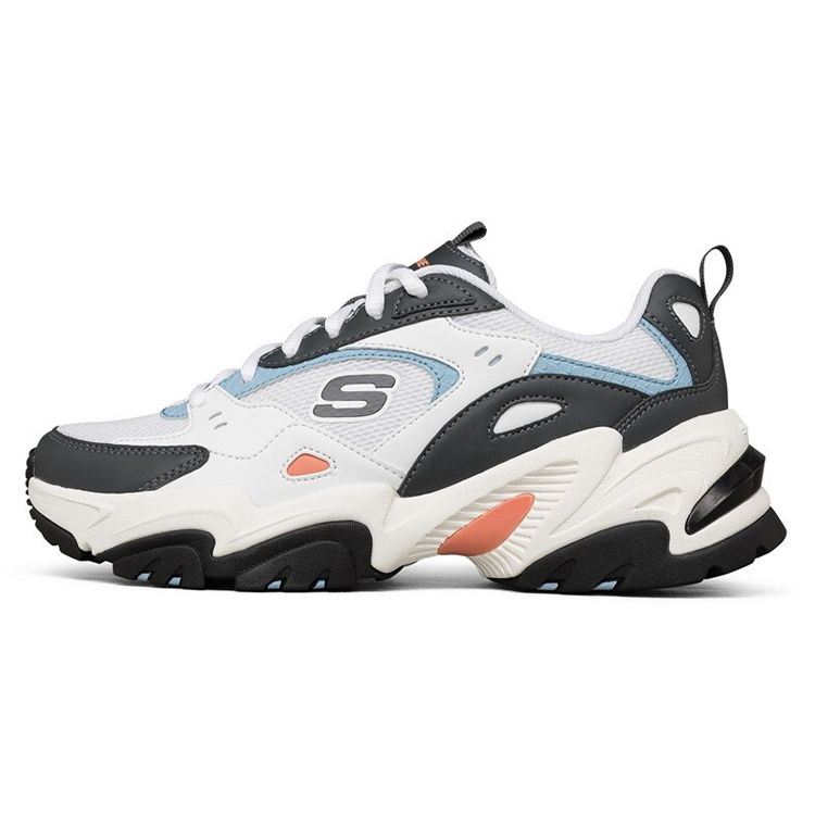 Skechers Stamina V2 Mecha Shoes II Fabric Synthetic Leather Trendy Versatile Casual Low-Top Dad Shoes Women sneakers White Black 149510-WCC 35.5