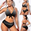 Costume da bagno donna a vita alta con stampa a righe a punto Costume da bagno donna sexy taglie forti Due pezzi Costumi da bagno da spiaggia