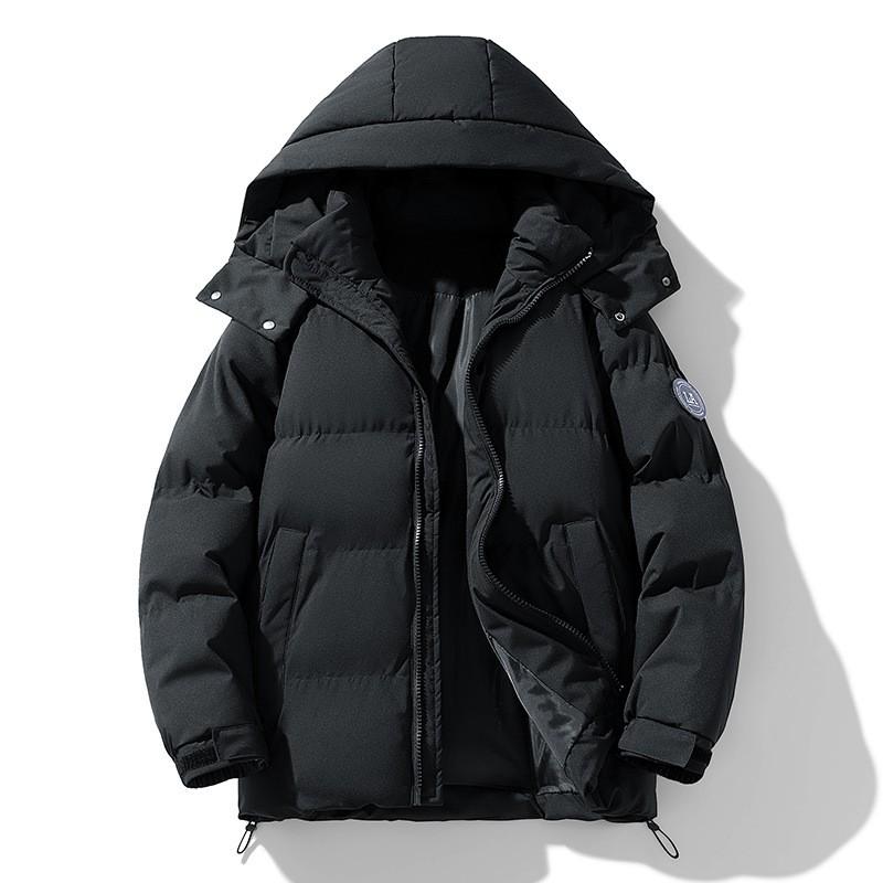 Mens Black Detachable Hooded Puffer Coat Winter Thick Warm Cotton Jacket Teens
