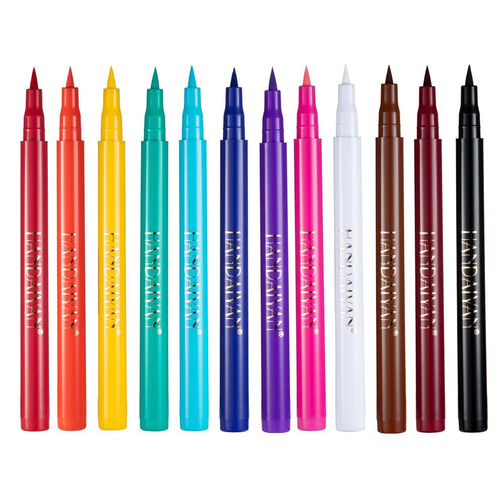 HANDAIYAN Matita gel per eyeliner impermeabile a 12 colori Penna per eyeliner colorata bianca gialla blu marrone Trucco a lunga durata