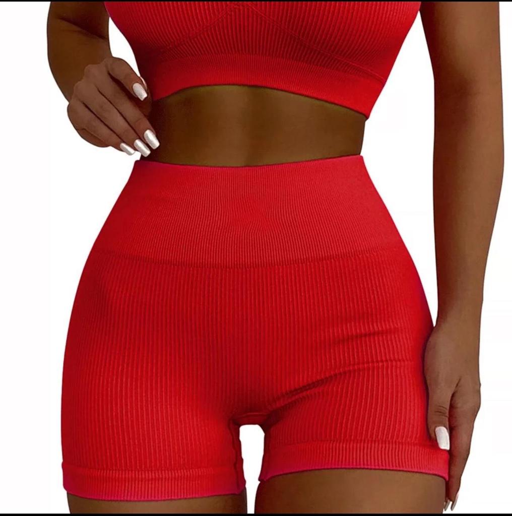 High-Waisted Seamless Ribbed Yoga Shorts for Fitness and Running