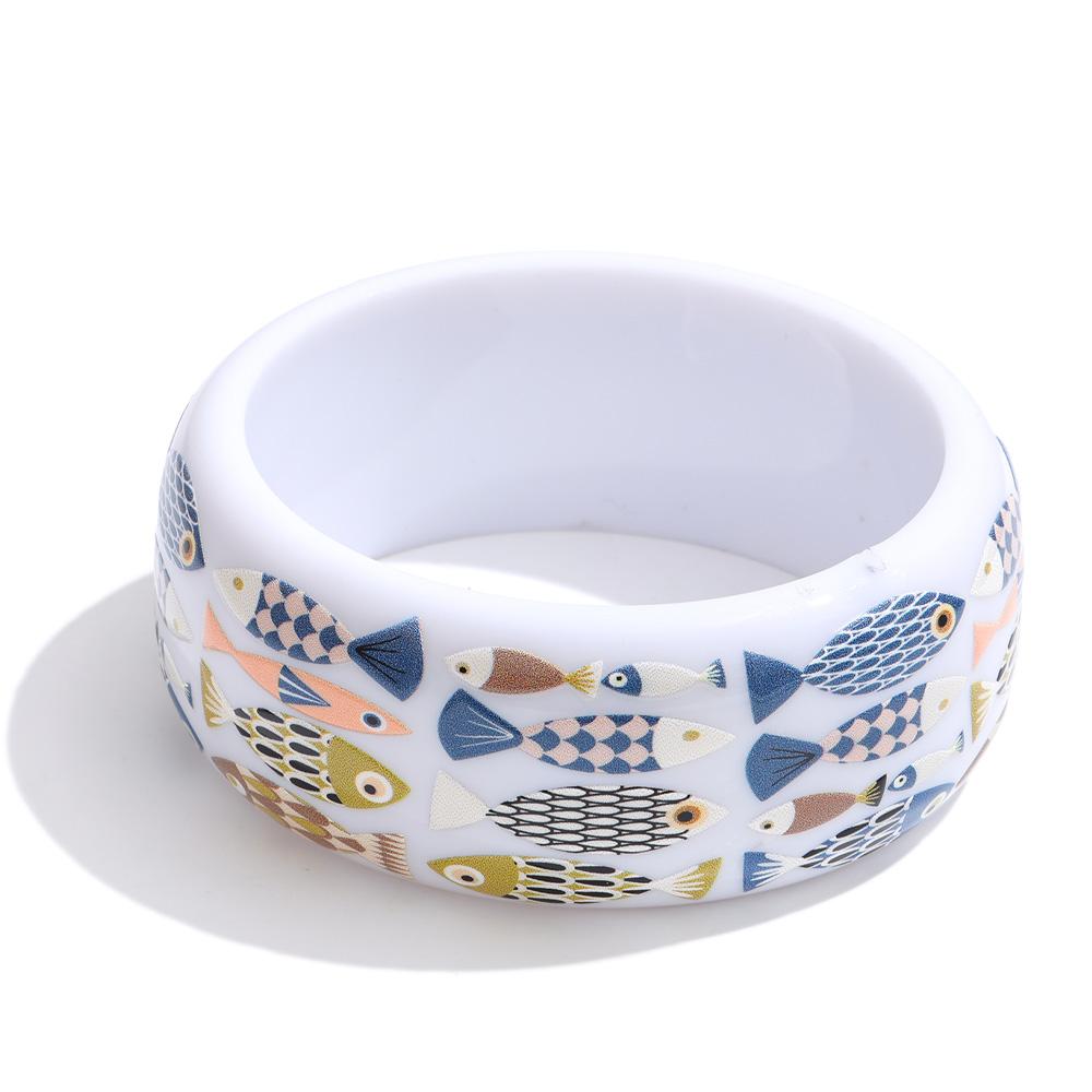 

Yhpup 67mm Plastic Resin Ocean Different Fish Pattern Wide Statement Bracelet Bangle 2026 Trendy Wrist Cheap Jewelry Accessories