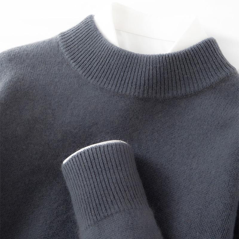 Solid color cashmere shirt semi-turtleneck new solid color versatile pullover sweater knitted sweater warm inside