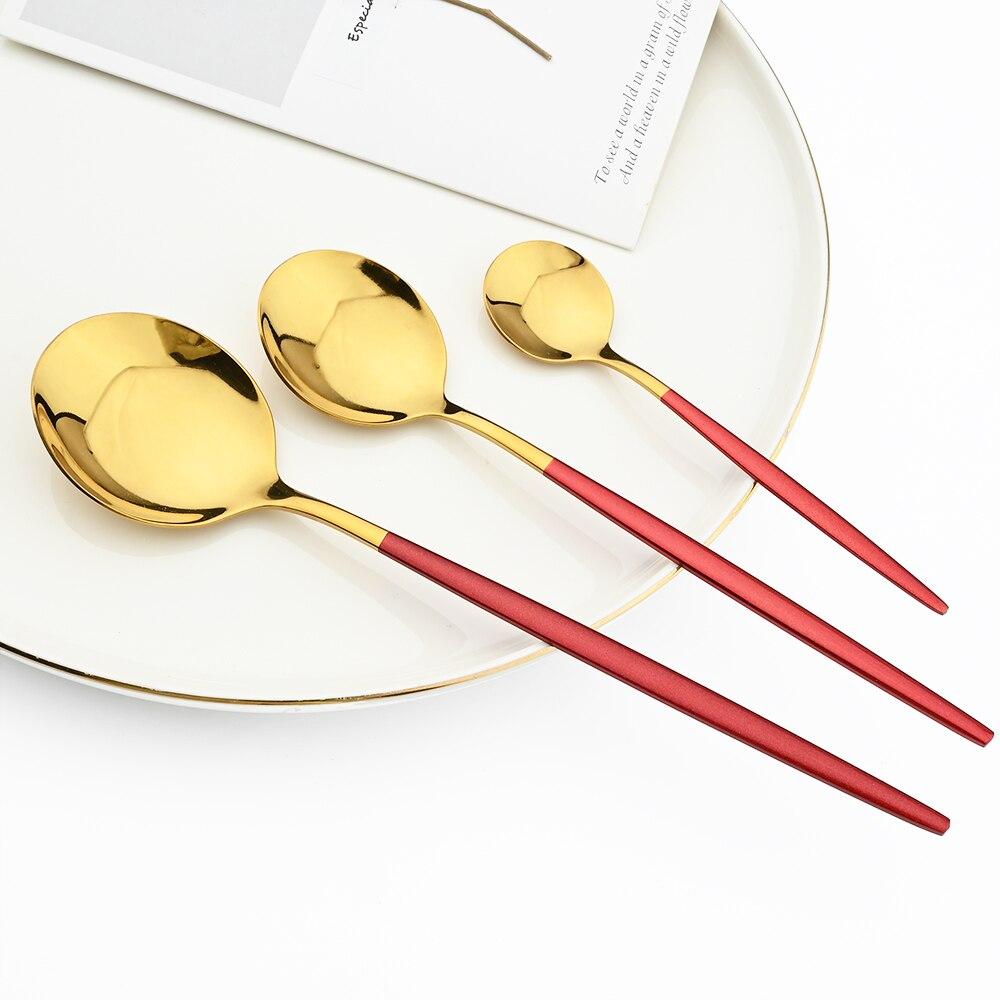1pcs Dinnerware Mirror Stainless Steel Cutlery Set Red Gold Flatware Set Dessert Knife Spoons Forks Silverware Kitchen Tableware Set