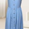 Summer Maxi Shirt Dress for Women Sleeveless Button Down Lapel Long Dress Beach Vacation A-line Flowy Sundress with Pockets