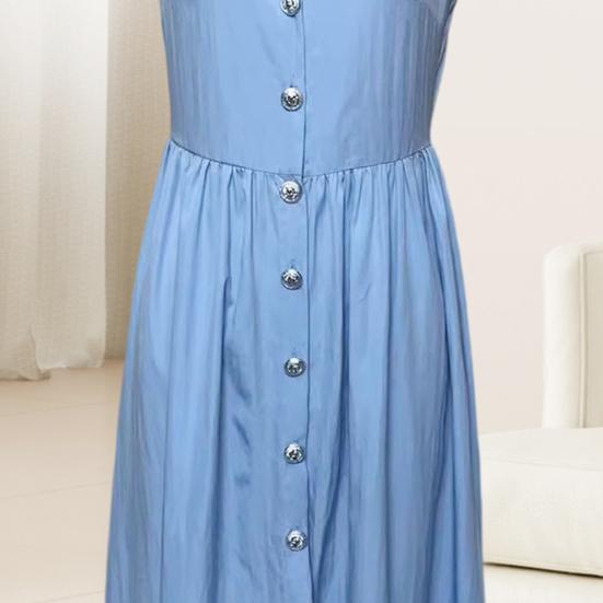 Summer Maxi Shirt Dress for Women Sleeveless Button Down Lapel Long Dress Beach Vacation A-line Flowy Sundress with Pockets