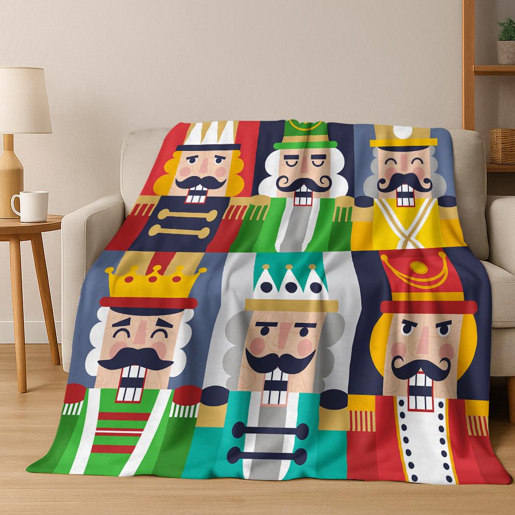 Frohe Weihnachten Baum Nussknacker Cartoon Puppe Neujahrsgeschenk Flanell Decke, Weiche Wohndecke für Zuhause Schlafzimmer Bett Sofa Kinder