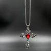 Gothic Punk Heart Gemstone Rose Cross Pendant Necklace