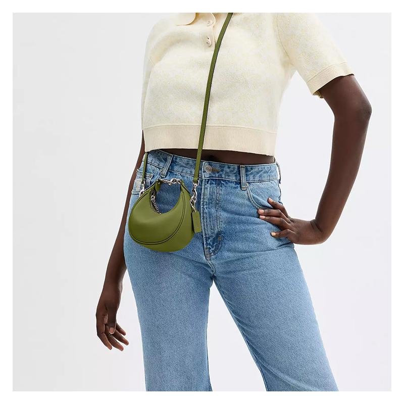 Coach JONIE 15 Detachable Shoulder Strap Top Zipper Closure Leather Crescent Bag Shoulder Crossbody Handbag Mini Women's Gray Green