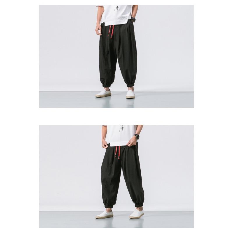 Mens Loose Solid Color Drawstring Lantern Harem Casual Cropped Pants