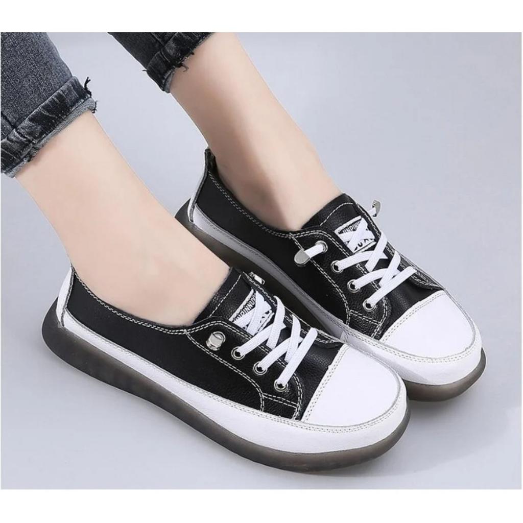 Women Spring Sneakers 2024 New Genuine Leather Trend Color Matching Women Shoes Flat Lace-up Casual Girl Student Shoes