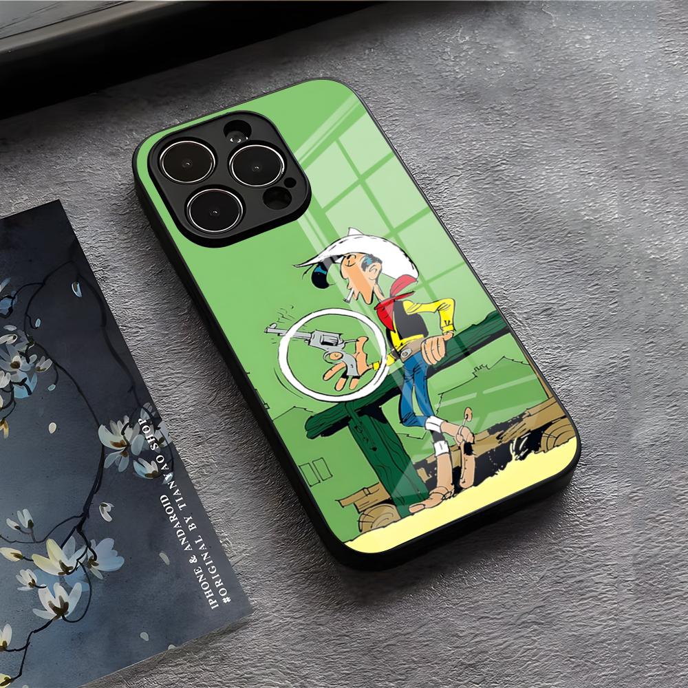 LUCKY LUKE CARTOON Phone Case For IPhone 17 Air 16 E Pro Max 15 14 13 Mini 12 Pro 11 Max Plus Black Glass Cover