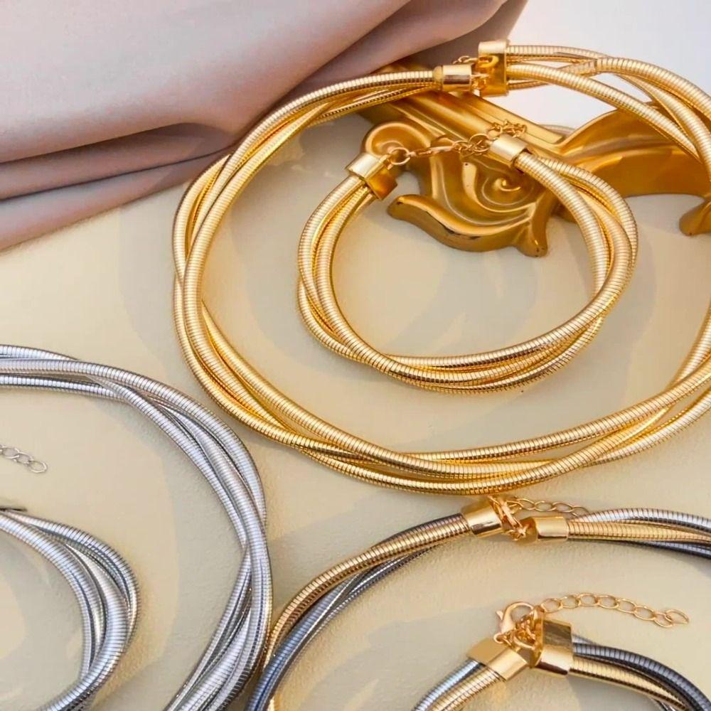 Alloy Multi Layer Bangle Gold Color Snake Bone Thick Chain Bracelet Snake Chain Bracelet