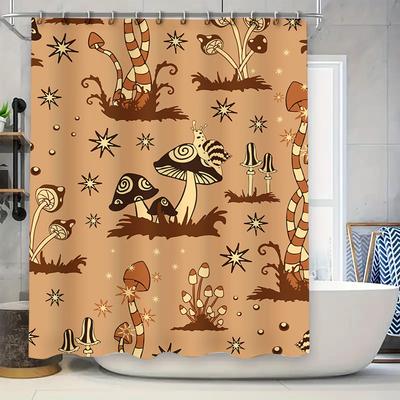 Stylish Mushroom Pattern Shower Curtain for Bathroom Decoration Modern Waterproof Fabric with Tassels Hanging Rod Set.