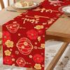 Red Golden Color New Year Table Runner Lantern Print Horse Design Table Runner Rectangular Shape Table Flag Dining Table