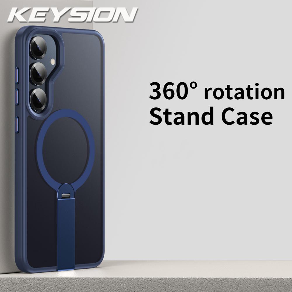 KEYSION 360 Hidden Metal Stand Magnetic Case for Magsafe for Samsung Galaxy S24 S25 Ultra S24+ S25+ Matte Shockproof Phone Cover
