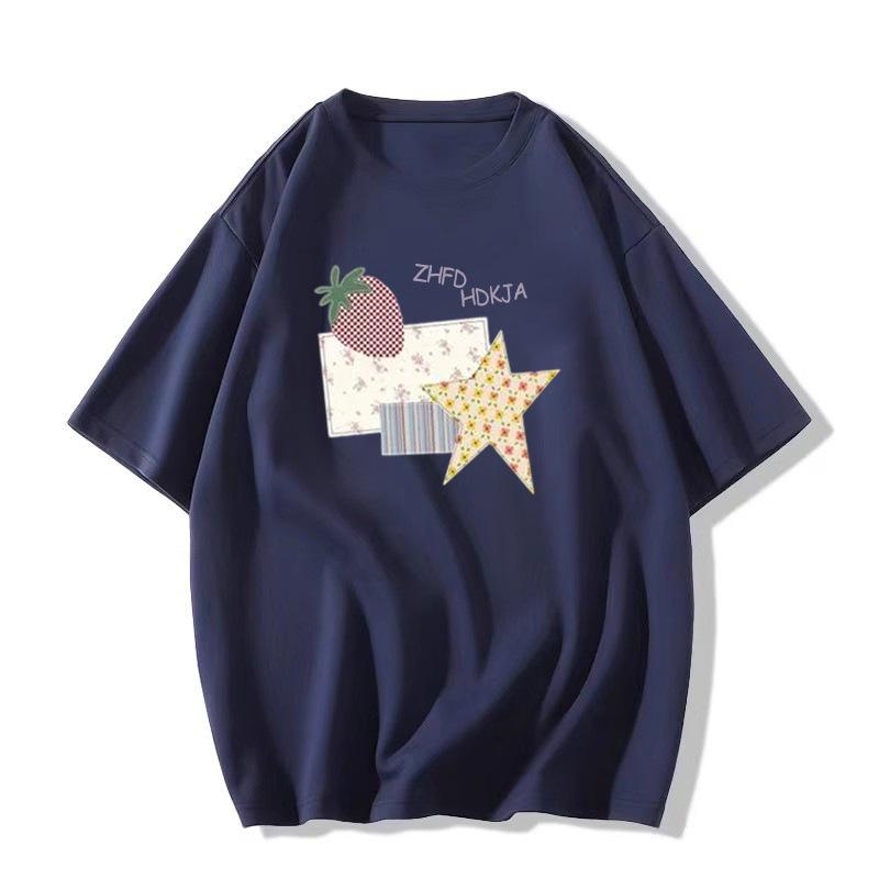 catty pure cotton American retro small man front shoulder short-sleeved t-shirt women's summer loose lazy half-sleeved t-shirt top