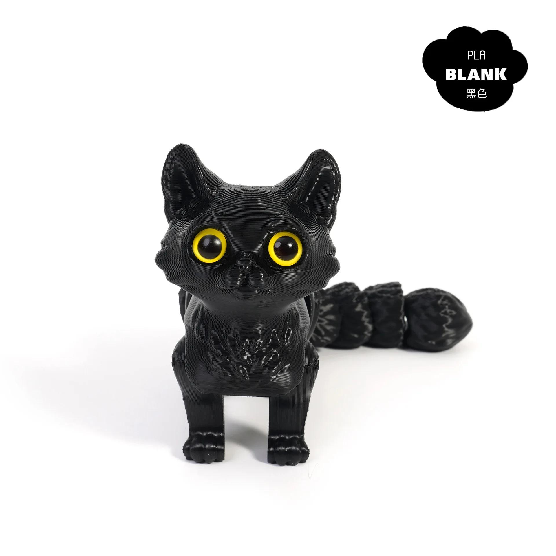 

Colorful 3D Printed Cat, Movable Joints Quiet Fidget 3D Printed Toy Set, Stress Relief 3D Printed Animal Decor for Adults Kids чёрный