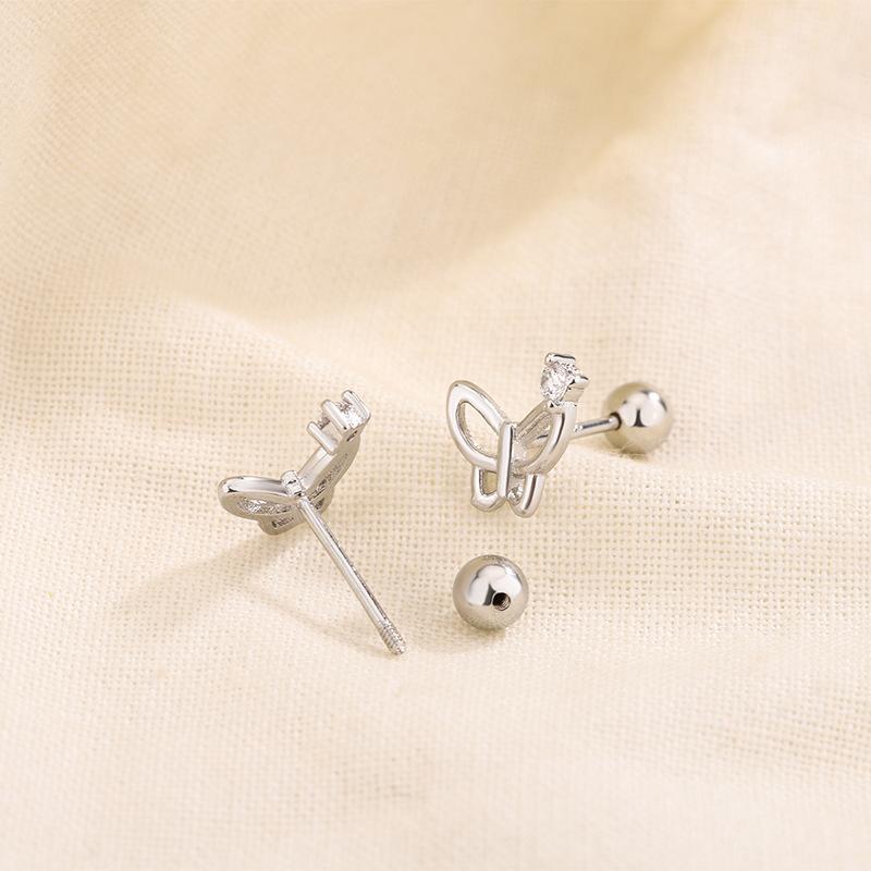 S925 Silver Screw Back Butterfly Stud Earrings For Women Niche Design Exquisite Fashion Jewelry