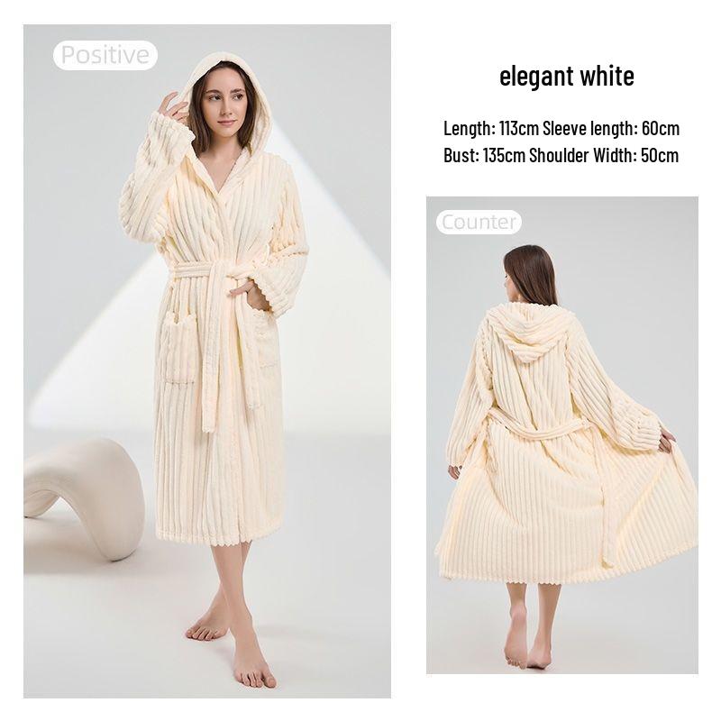 Candy Stripe Coral Fleece Hooded Bathrobe: Quick-Dry, Breathable, Skin-Friendly, and Warm.