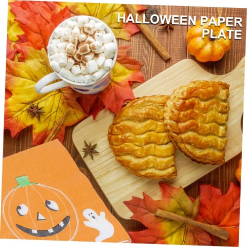 KOMBIUDA 50 Pieces Halloween Party Plates, Halloween Cups and Dishes, Halloween Paper Plates, Cake Plates, Paper Dessert Table Settings