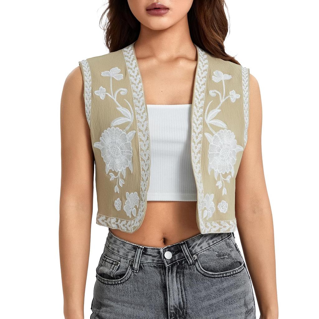 Women's Sleeveless Outerwear Fashion Retro Embroidered Vest Top