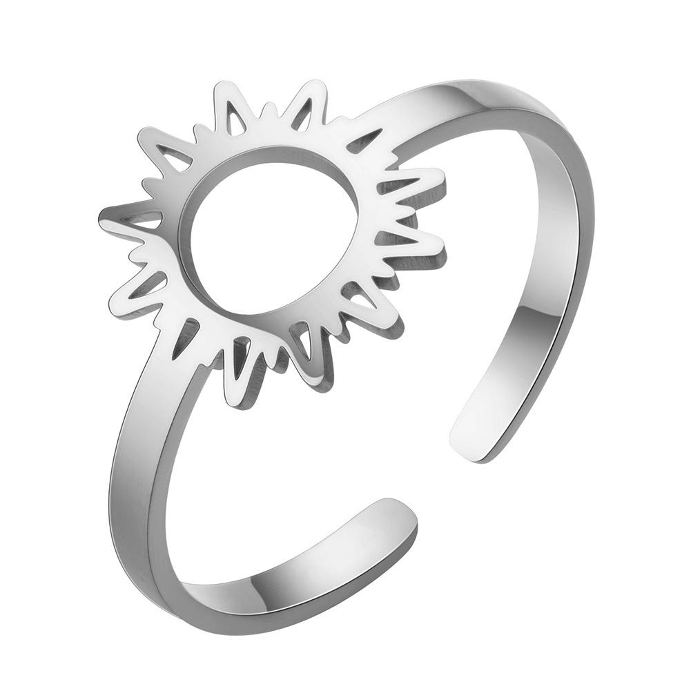 Titanium Steel Open Sun Design Hollow Ring Unisex Adjustable Finger Jewelry