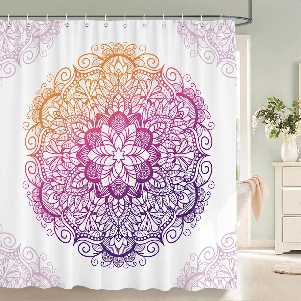 High Quality Indian Mandala Pattern Printed Fabric Shower Curtains Bohemian Bath Screen Waterproof Bathroom Decor with 12 Hooks